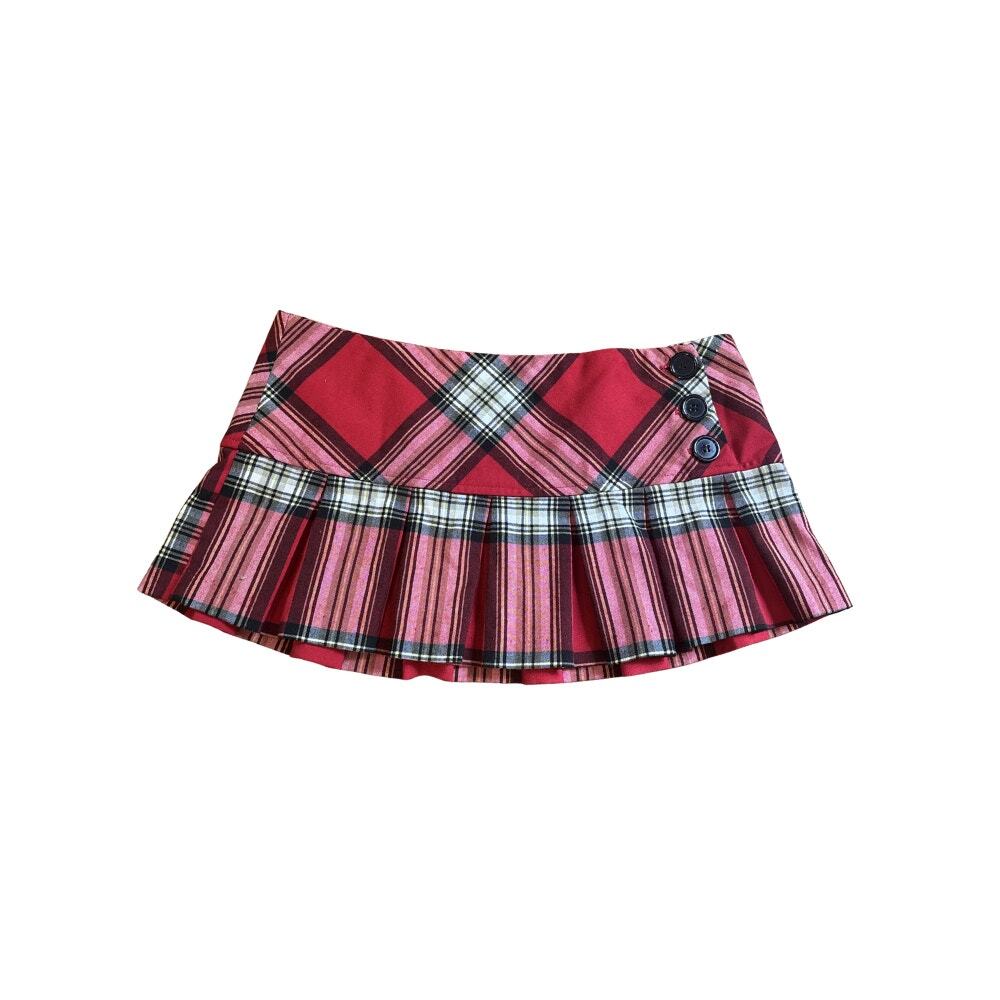 Y2K Charlotte Russe Red Plaid Pleated Micro Mini Skirt Size Medium